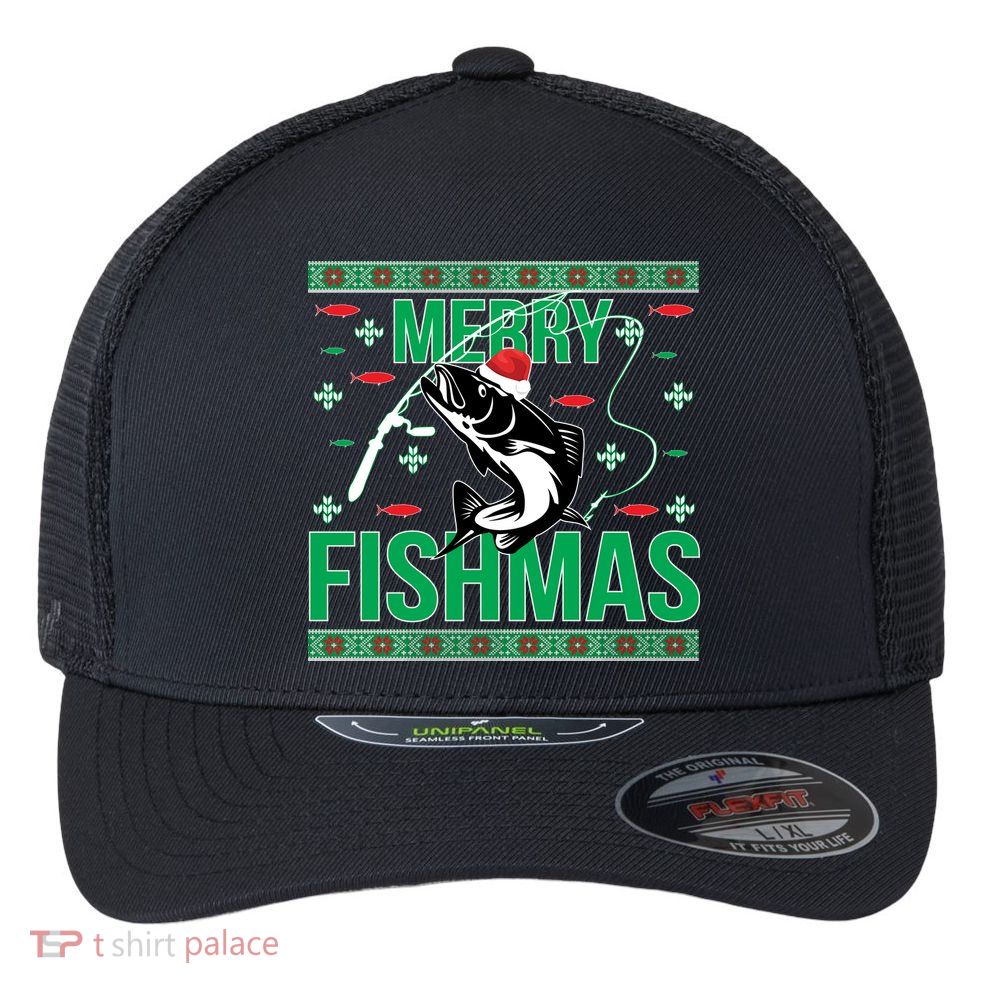 Merry Fishmas Flexfit Unipanel Trucker Cap