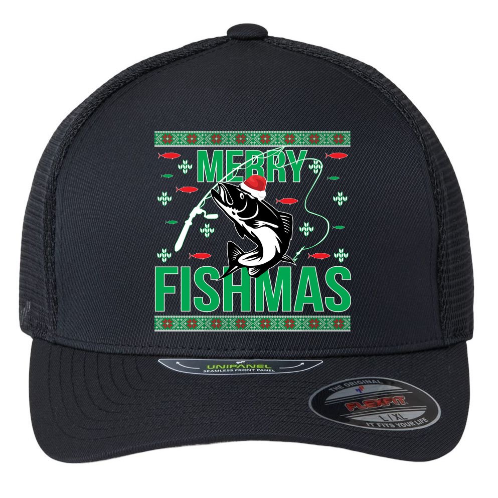Merry Fishmas Flexfit Unipanel Trucker Cap