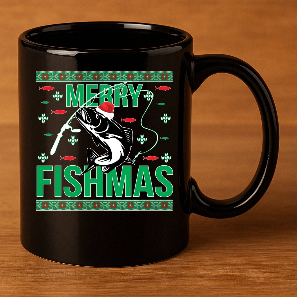 Merry Fishmas 11oz C Handle Ceramic Mug