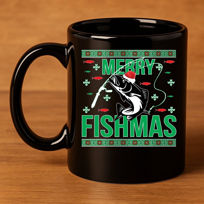Merry Fishmas 11oz C Handle Ceramic Mug