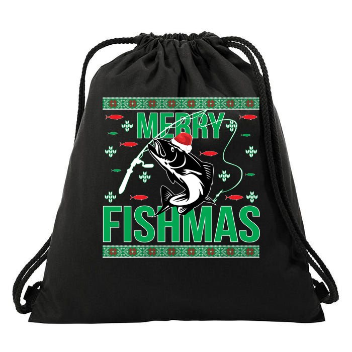 Merry Fishmas Drawstring Bag