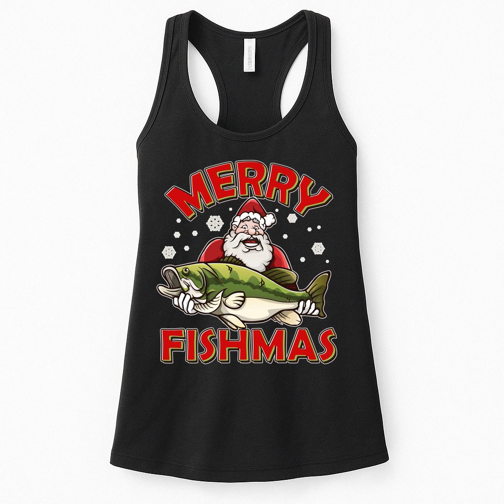 Merry Fishmas Christmas Fish Santa Womens Tank Top