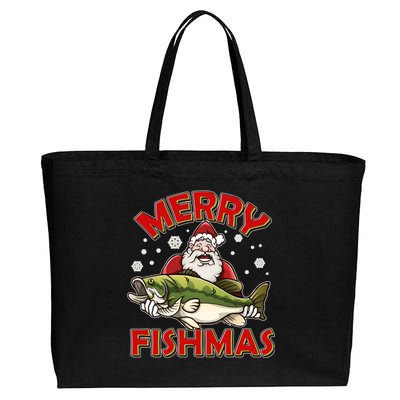 Merry Fishmas Christmas Fish Santa Cotton Canvas Jumbo Tote