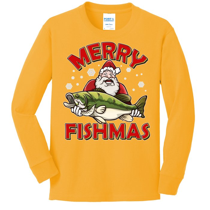 Merry Fishmas Christmas Fish Santa Kids Long Sleeve Shirt