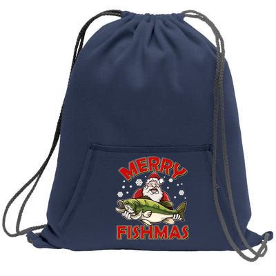 Merry Fishmas Christmas Fish Santa Sweatshirt Cinch Pack Bag