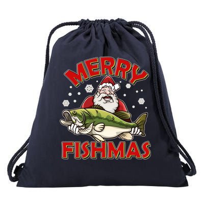 Merry Fishmas Christmas Fish Santa Drawstring Bag