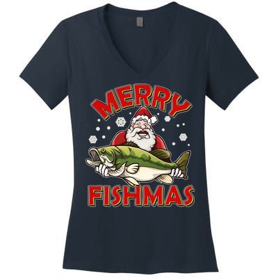 Merry Fishmas Christmas Fish Santa Women's V-Neck T-Shirt