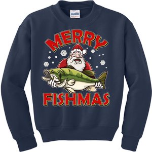 Merry Fishmas Christmas Fish Santa Kids Sweatshirt