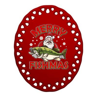 Merry Fishmas Christmas Fish Santa Ceramic Oval Ornament