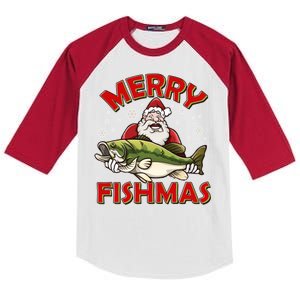 Merry Fishmas Christmas Fish Santa Kids Colorblock Raglan Jersey