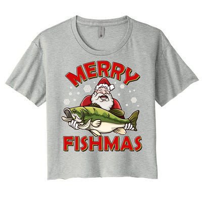 Merry Fishmas Christmas Fish Santa Women's Crop Top Tee