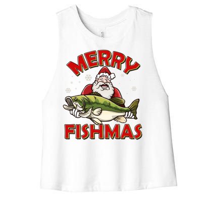 Merry Fishmas Christmas Fish Santa Women's Racerback Cropped Tank