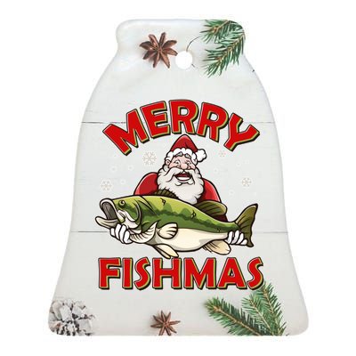 Merry Fishmas Christmas Fish Santa Ceramic Bell Ornament