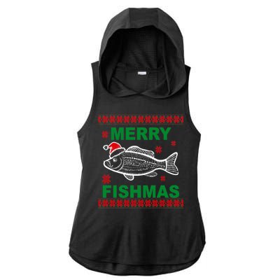 Merry Fishmas Ugly Christmas Ladies PosiCharge Tri-Blend Wicking Draft Hoodie Tank