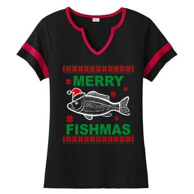 Merry Fishmas Ugly Christmas Ladies Halftime Notch Neck Tee