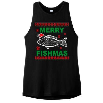 Merry Fishmas Ugly Christmas Ladies PosiCharge Tri-Blend Wicking Tank