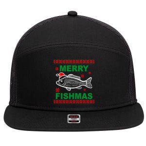 Merry Fishmas Ugly Christmas 7 Panel Mesh Trucker Snapback Hat