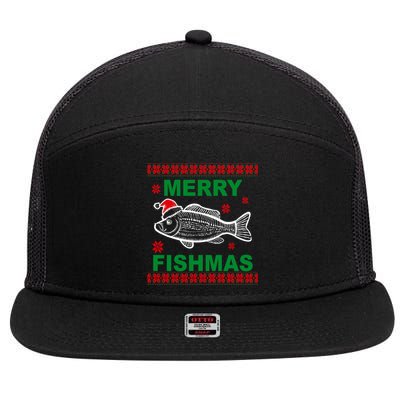 Merry Fishmas Ugly Christmas 7 Panel Mesh Trucker Snapback Hat