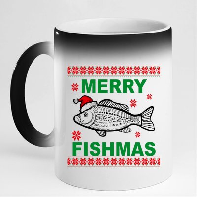 Merry Fishmas Ugly Christmas 11oz Black Color Changing Mug