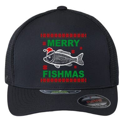 Merry Fishmas Ugly Christmas Flexfit Unipanel Trucker Cap