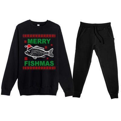 Merry Fishmas Ugly Christmas Premium Crewneck Sweatsuit Set