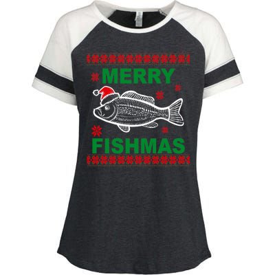 Merry Fishmas Ugly Christmas Enza Ladies Jersey Colorblock Tee