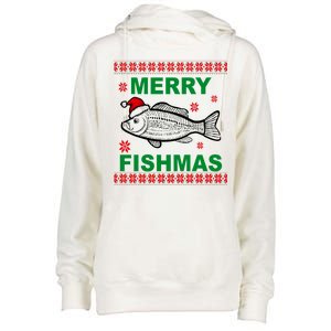 Merry Fishmas Ugly Christmas Womens Funnel Neck Pullover Hood