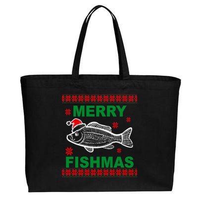 Merry Fishmas Ugly Christmas Cotton Canvas Jumbo Tote