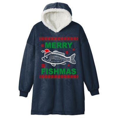 Merry Fishmas Ugly Christmas Hooded Wearable Blanket