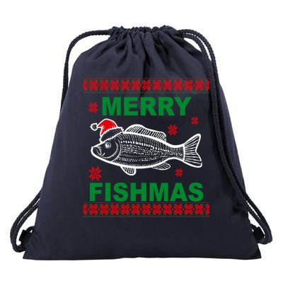 Merry Fishmas Ugly Christmas Drawstring Bag