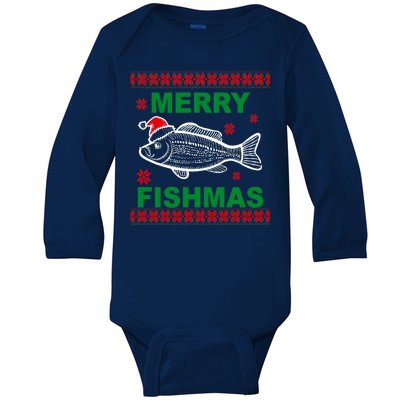 Merry Fishmas Ugly Christmas Baby Long Sleeve Bodysuit