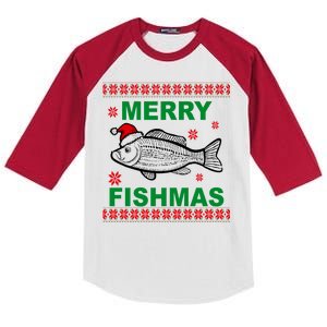 Merry Fishmas Ugly Christmas Kids Colorblock Raglan Jersey