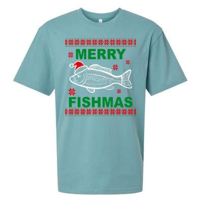 Merry Fishmas Ugly Christmas Sueded Cloud Jersey T-Shirt