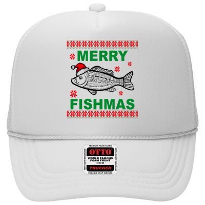 Merry Fishmas Ugly Christmas High Crown Mesh Back Trucker Hat