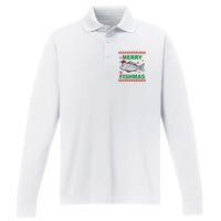 Merry Fishmas Ugly Christmas Performance Long Sleeve Polo