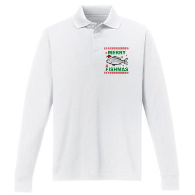 Merry Fishmas Ugly Christmas Performance Long Sleeve Polo