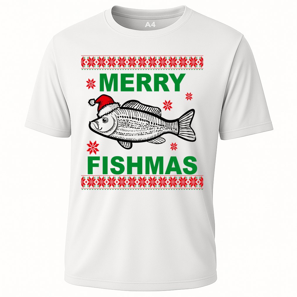Merry Fishmas Ugly Christmas Cooling Performance Crew T-Shirt