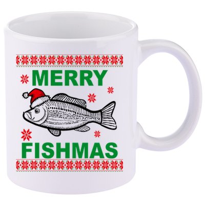 Merry Fishmas Ugly Christmas 11oz C Handle Ceramic Mug