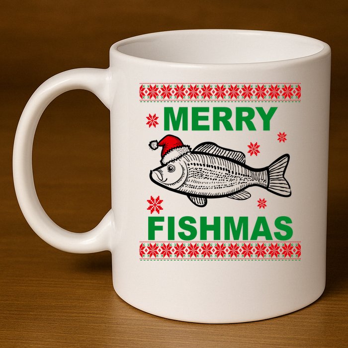 Merry Fishmas Ugly Christmas 11oz C Handle Ceramic Mug