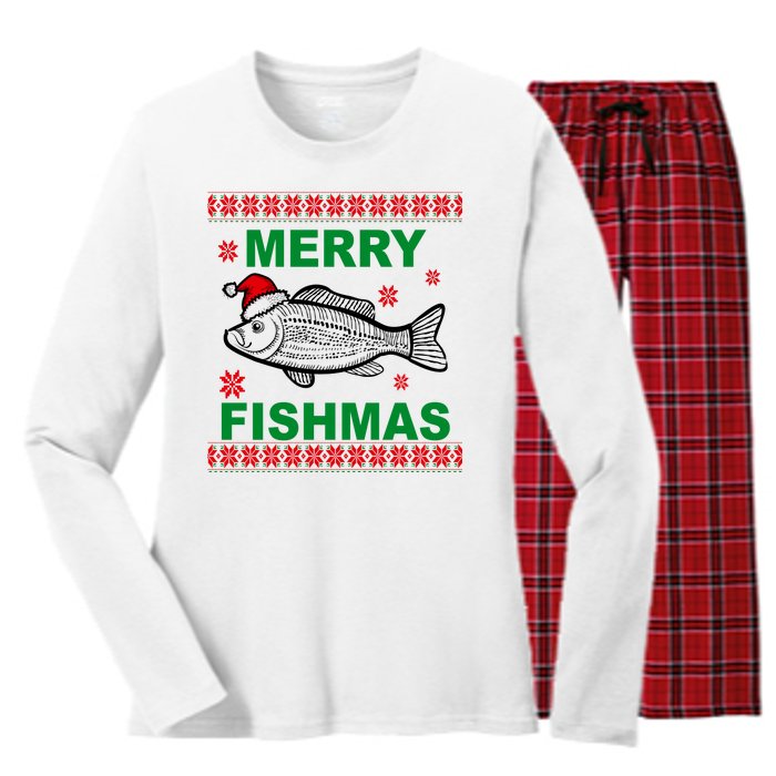 Merry Fishmas Ugly Christmas Women's Long Sleeve Flannel Pajama Set 