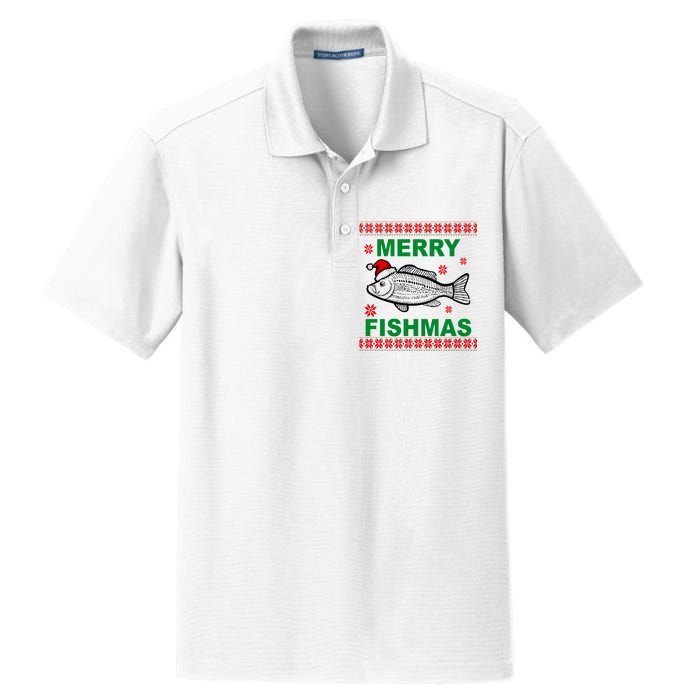 Merry Fishmas Ugly Christmas Dry Zone Grid Polo