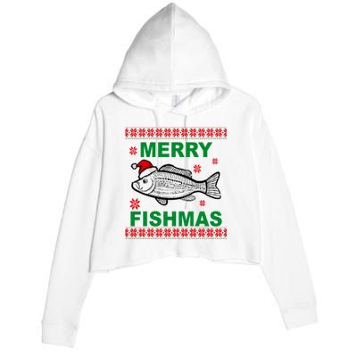 Merry Fishmas Ugly Christmas Crop Fleece Hoodie