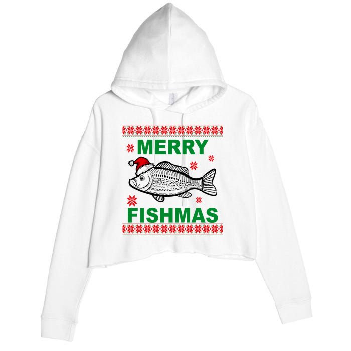 Merry Fishmas Ugly Christmas Crop Fleece Hoodie