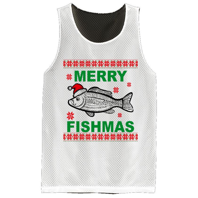 Merry Fishmas Ugly Christmas Mesh Reversible Basketball Jersey Tank