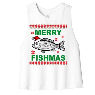 Merry Fishmas Ugly Christmas Women's Racerback Cropped Tank