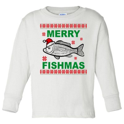 Merry Fishmas Ugly Christmas Toddler Long Sleeve Shirt