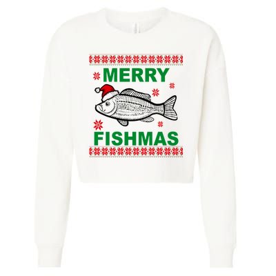 Merry Fishmas Ugly Christmas Cropped Pullover Crew