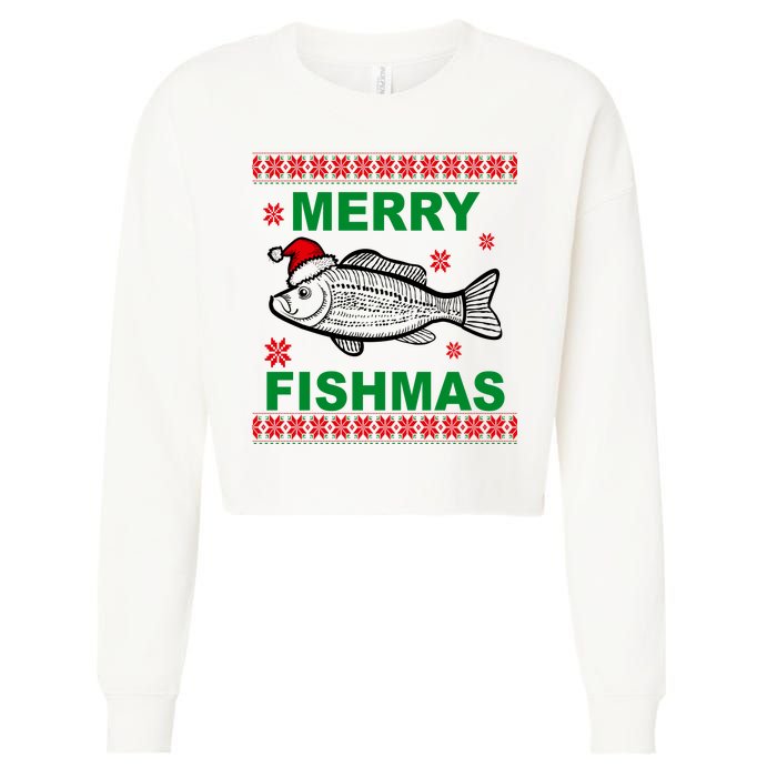 Merry Fishmas Ugly Christmas Cropped Pullover Crew