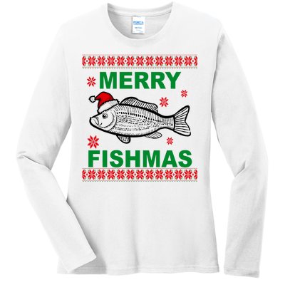 Merry Fishmas Ugly Christmas Ladies Long Sleeve Shirt