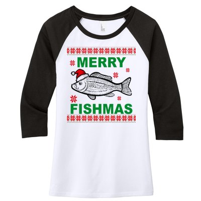 Merry Fishmas Ugly Christmas Women's Tri-Blend 3/4-Sleeve Raglan Shirt